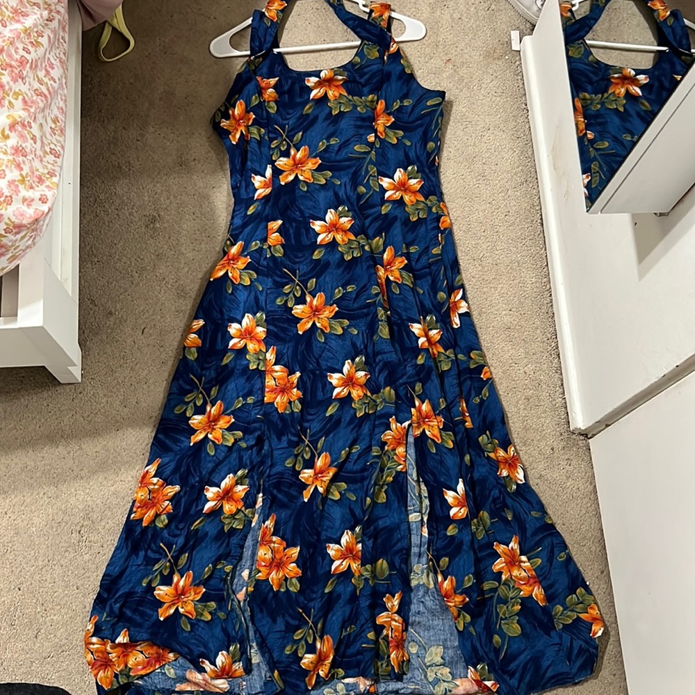 Jamie Brooke size 11 blue and orange Hawaiian dress
